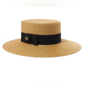 Gucci Gold Lame Papier Hat with Black Band Bee Detail Small